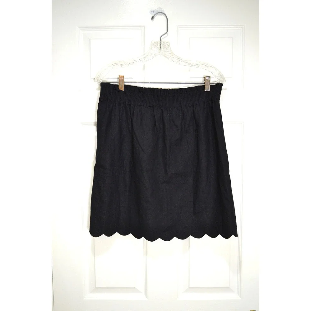 J. Crew Linen & Cotton Blend Scalloped Hem Skirt, Sz 10, Elastic Pull On & Lined